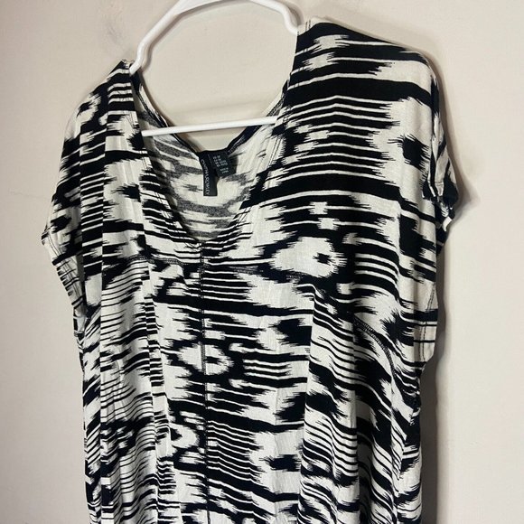 Cynthia Rowley Women 2X Blouse Black Print Stretch Short Sleeve Round Neck Tunic - Picture 2 of 8
